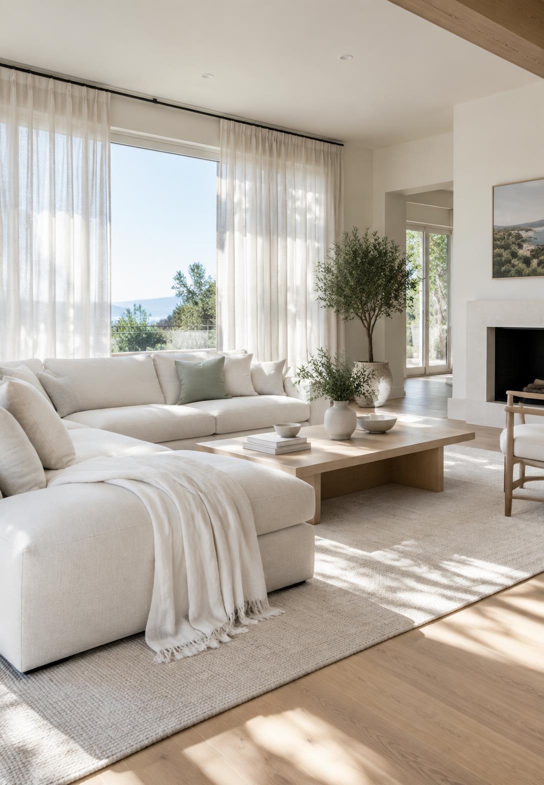Bright, freshly cleaned living room in soft morning light